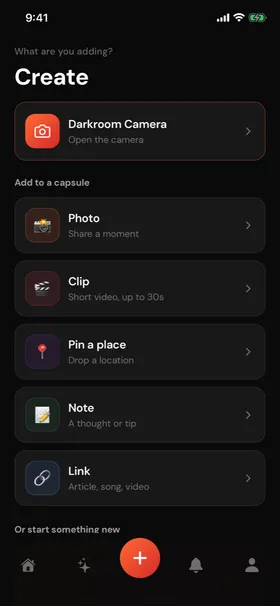 The create hub with the Darkroom camera